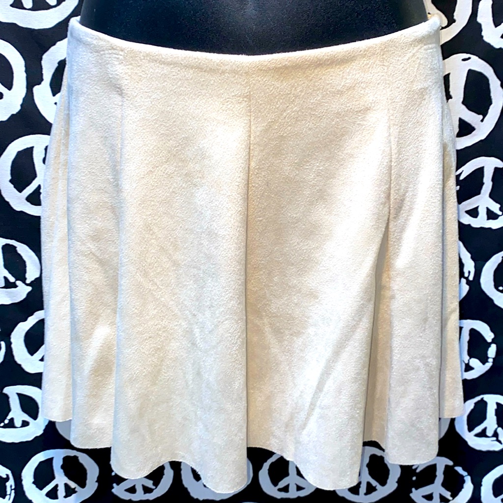 Abbeline Faux Suede Beige Multi-Panel Mini Skirt Sz S